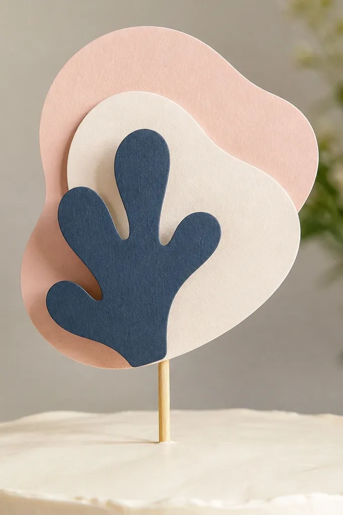 Cake topper with layered letters in two colors, cut from cardstock and mounted on a thin wooden skewer.