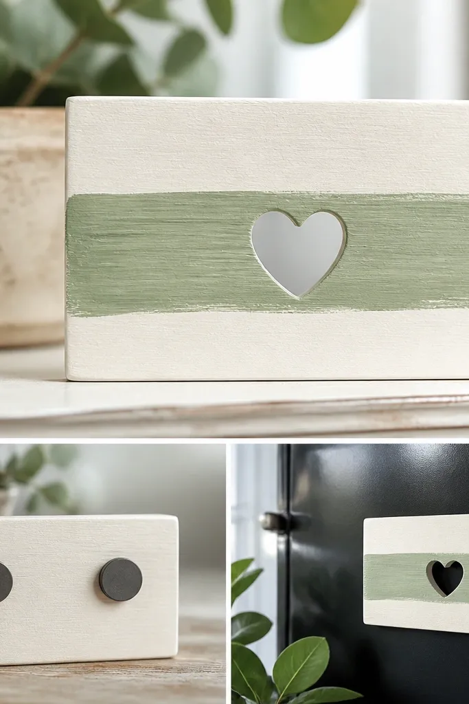 A small painted wooden sign reading "Together" with a heart cutout; the back has two strong magnets and the front has a hand-brushed sage stripe.