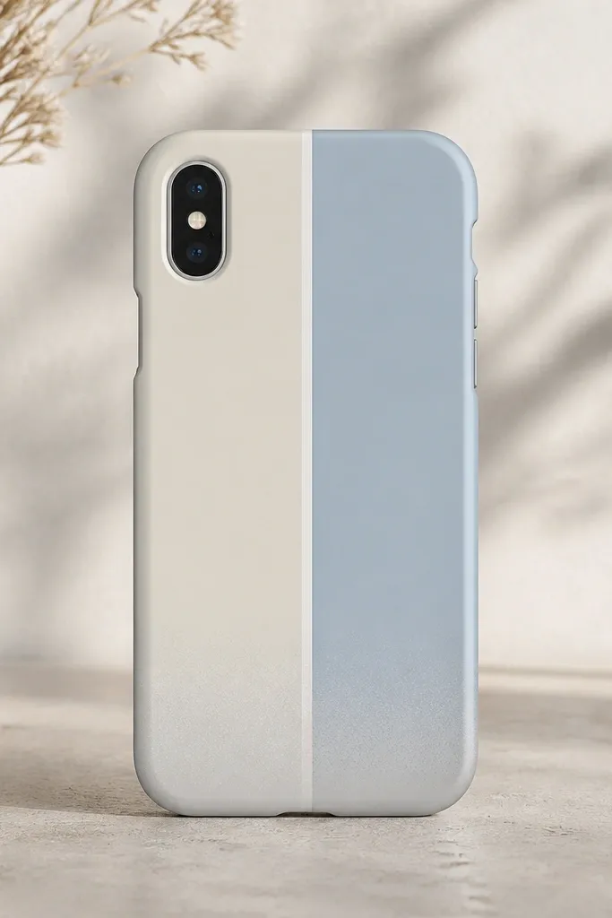 A light gray phone cover with two vertical bands: a cream band on the left and a pale blue band on the right, separated by a thin white line, with a subtle fade at the bottom.