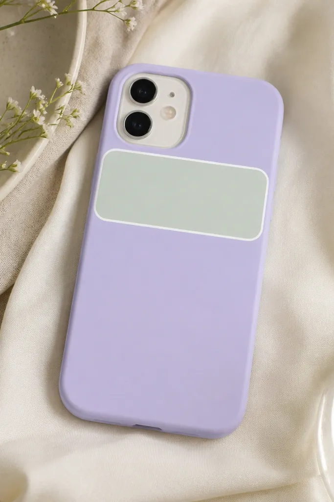 A light lavender phone cover with a rounded rectangle stripe in pale mint across the top third, with a thin white border around it.